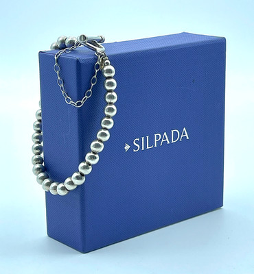 Vintage Silpada .925 Sterling 6mm Ball Bead Toggle + Safety Bracelet, B0059
