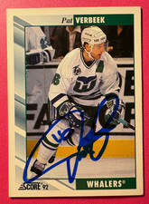 SIGNED PAT VERBEEK  1992 AUTOGRAPHED SCORE HOCKEY CARD - WHALERS