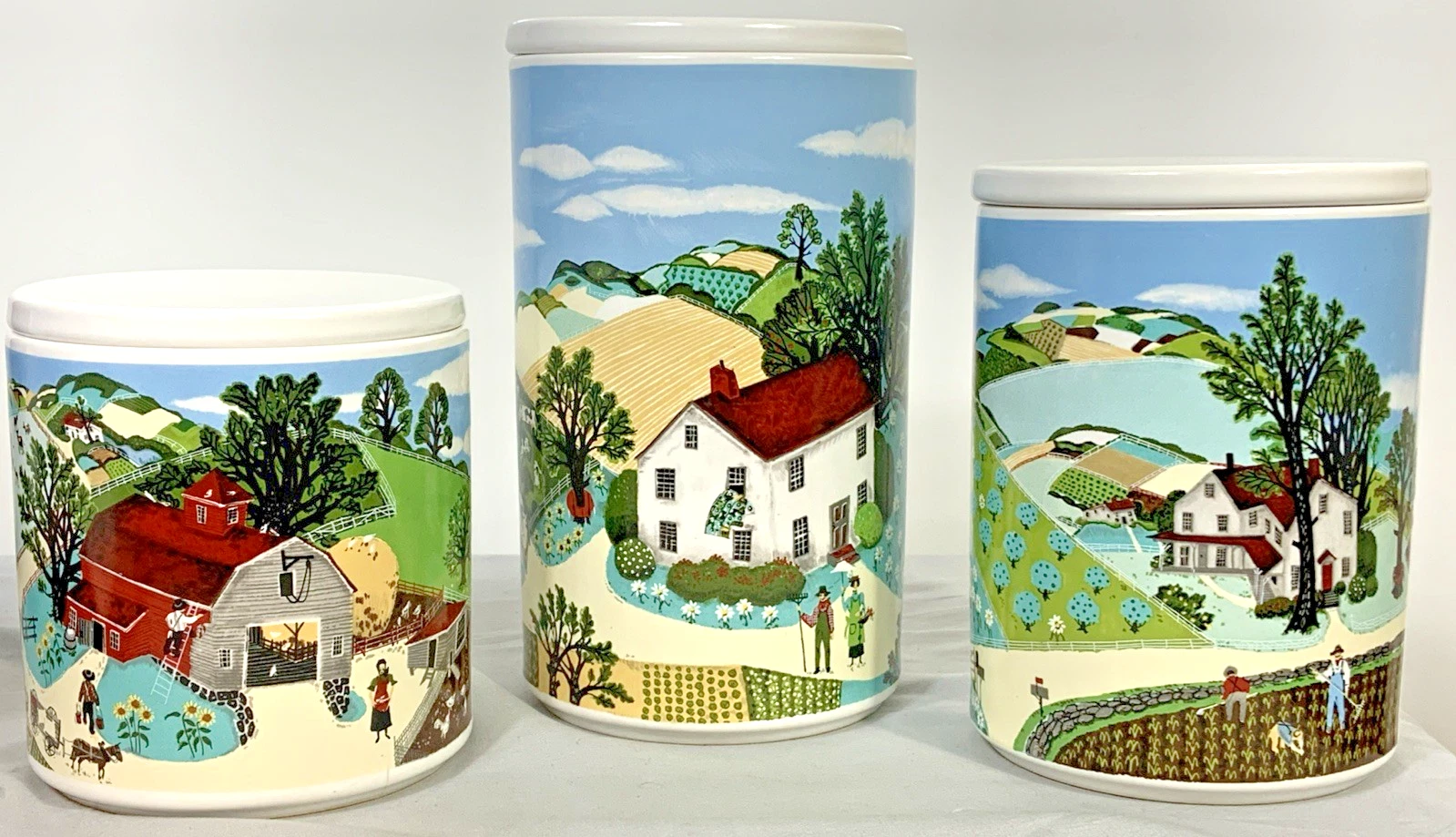 Avon Pfaltzgraff Canister Set Country Village Farmhouse 3 Pc Ceramic