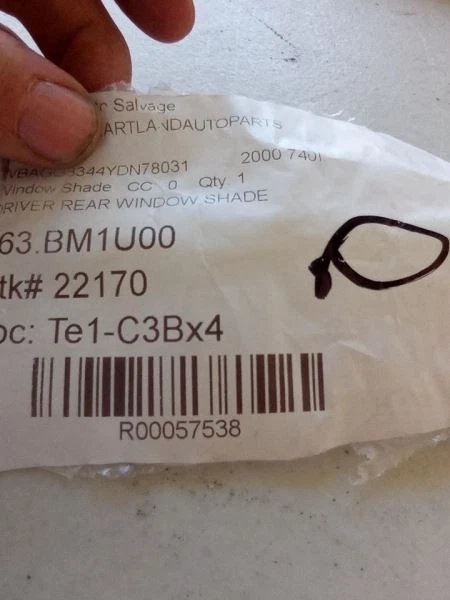 1995-2001 BMW E38 740i DRIVER LEFT REAR WINDOW SHADE OEM 8051955 - Image 4 of 4