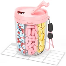 Pill Dispenser with 7 Large Compartments Portable Pill Bottle Organizer Pink