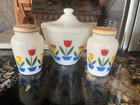 Vintage Fire King Tulip Salt & Pepper Shakers w/Original Lid And Grease Jar