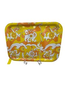 Vintage Yellow & Orange Floral Retro Metal Serving Tray 12x9"