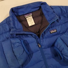 Patagonia Goose Down Sweater Jacket Youth XL 14 Boys Grey Full Zip Puffer Coat