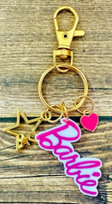 Hot Pink Barbie Key Chain Backpack Tag Zipper Pull Heart Stars Purse Charms RTS