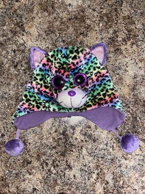 TY Beanie Boo Trixie Hat Rare Rainbow Leopard Hat One Size Fits Adults Fleece