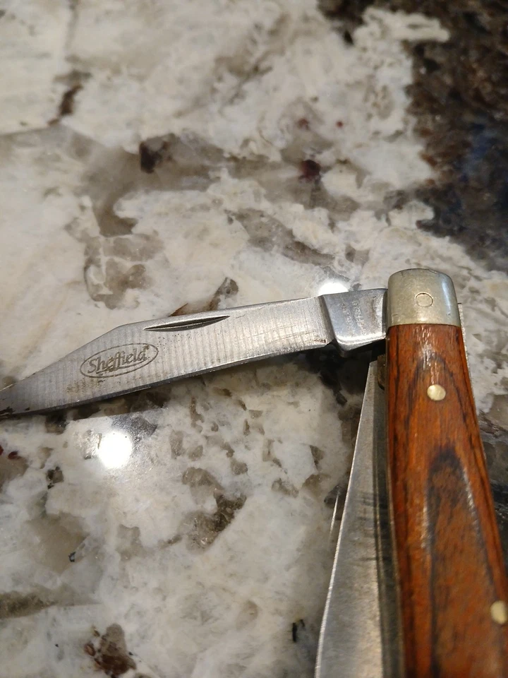 SHEFFIELD 3 Blade POCKET KNIFE SS Wood Handle Vtg ENGLAND 3.25" Bonus Two Extra - Image 4 of 4