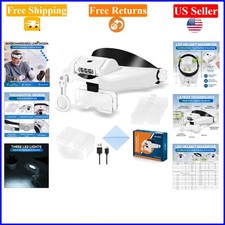 LED Headband Magnifier, 1x-14x Zoom, Rechargeable Light, Hands-Free