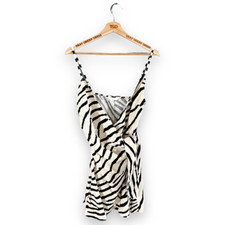 Ladies Zebra Print Playsuit H M Beige Black Summer Wrap Neck Size Small, 8-10