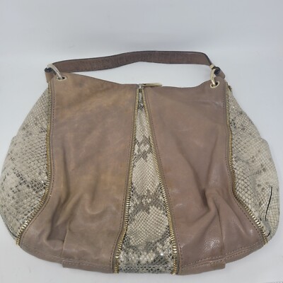 Michael Kors Sand Python Leather Hobo Shoulder Bag Gold Zipper Accents ...