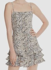 210 Bardot Women Black Beige Square-Neck Ruffle Snake-Print Mini Dress Size 6/S