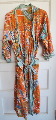 Powell Craft Dressing Gown Orange Robe Floral Paisley - One Size