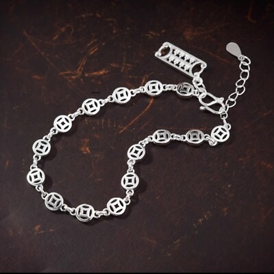 PRY シュウト Antique Silver Chain Bracelet Pure 990 Fine Silver Chain Women Lucky Abacus Vintage Link