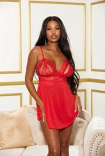 SHIRLEY OF HOLLYWOOD Lace Split Cup Babydoll Set Lingerie 96843 | ONE SIZE |