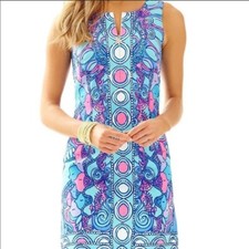Lilly Pulitzer Abigail Zip Front Shift Dress sz 2 Sea Jewels Engineered Seahorse