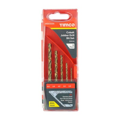 Timco 5-teiliges Kobalt Jobber Bohrer Set - M35 für Edelstahl & Metall Bohren