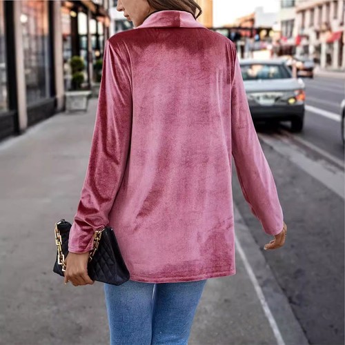 Damen Samt Cardigan Blazer Büro Arbeit Kurzmantel Anzugjacke mit Tasche - Bild 13 von 34