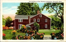 Haverhill, MA The Gardens at Poet Whittier's Birthplace Postcard Linen Posted
