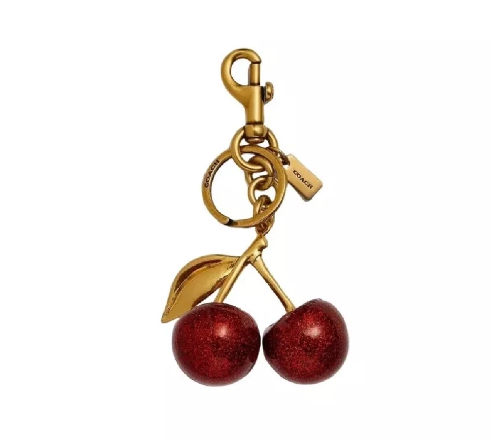 Coach Glitter Cherry Bag Charm Keychain Resin and Metal Brass/Red Apple NWT🎀 - Image 2 of 4