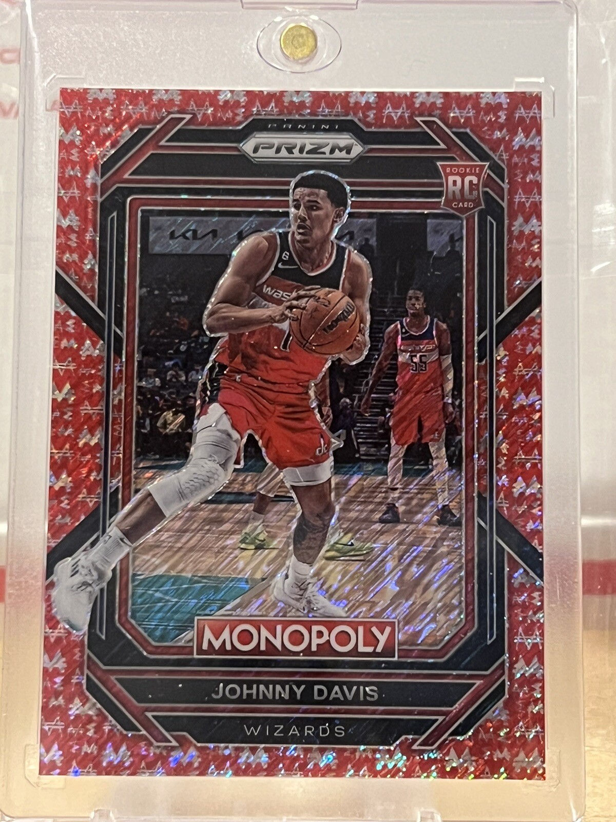 2022 Prizm Monopoly Johnny Davis Rookie Red Money Shimmer Prizm /100 #90 Wizards