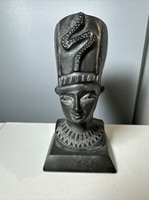 Egyptian Basalt Stone Black Queen Nefertiti Large Statue 7.25"  Hieroglyphic 