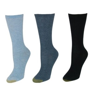 New Gold Toe Wellness Non Binding Ribbed Crew Socks Blue Denim (3 Pair Pack)