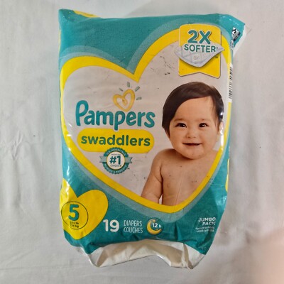 Pampers Swaddlers Diapers Size 5, 27+lbs. 19 Count Active Baby Leakproof
