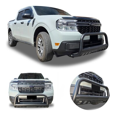 Front Wide Black Bull Bar W. Skid Plate Bumper Guard Fit Ford Maverick 2022-2025
