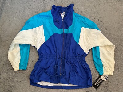 NWT Vintage Pro Spirit Jacket Womens L Teal White Windbreaker Colorblock 90s