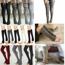 Women Warm Knitted Socks Over Knee Long Thigh High Boot Wool Stockings Leggings