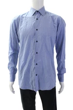 Boss Hugo Boss Mens Spotted Print Collared Button-Down Shirt Blue Size 39