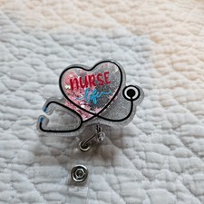 NURSE Retractable Pink Reel ID Badge Holder Nurse Life 