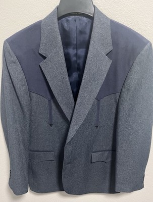 Men's Circle S Western Sport Coat Blazer Gray/ Navy Blue Size-44R