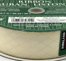 Kirkland Cream Diamond Stitch W Metallic Gold Trim Wire Edge Ribbon 1.5  x50 Yd