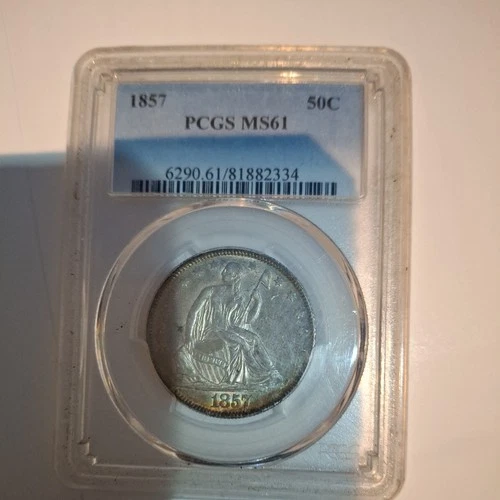 1857 Seated Liberty Half Dollar 50c PCGS MS61 - Nice Coin!