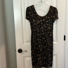 NEW Adrianna SILK Papell Evening Cocktail Black Gold Sequin Dress 4 Black Tie