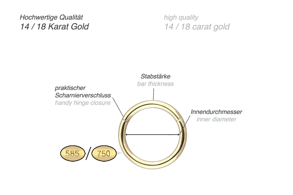 PIERCINGLINE  Piercing Ring 14 K Gold Segmentring Clicker - Bild 3 von 4