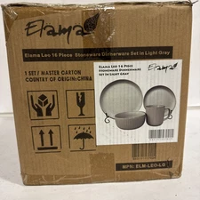 Elama 16 Piece Stoneware Dinnerware Set In Light Gray