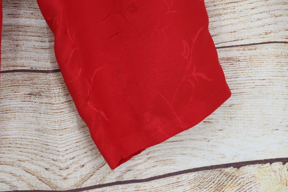 Womens Size Large Pull On Wide Leg Satin Pajama Pants & Button Up Top Set Red - Image 4 of 4