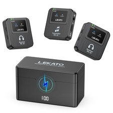 LEKATO 2.4G Wireless IEM System 1 Transmitter 2 Receiver 45m +Charging Box 30Hrs