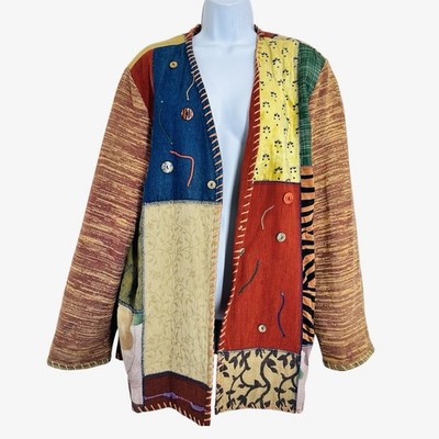 Sharon Anthony Crystal Colorful Patchwork Cardigan Jacket OS Wearable Art Boho