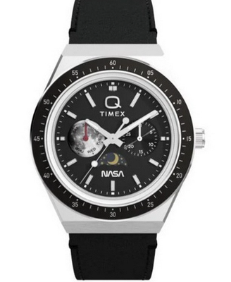 Q Timex x NASA Space Moon Phase Leather Strap Men's Watch