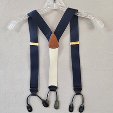 Jos A Bank Men's Suspenders Navy Blue Woven Back Leather Button-On Style