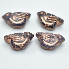 11x22 mm Bird - 2 Beads - Indigo Copper Wash - Czech Glass