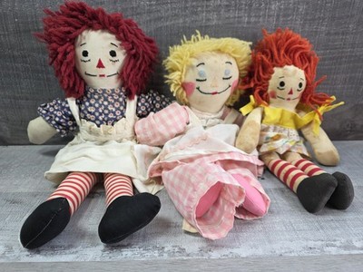 Vintage Raggedy Ann Plush Dolls Lot Estate Collection TLC Blonde Doll b29