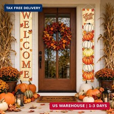 Welcome Happy Fall Door Banners, Pumpkin Fall Porch Door Decor Banner