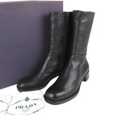 PRADA side zipper half Boots Shoes EU 36.5 US 6.5 Leather Black Auth Excellent