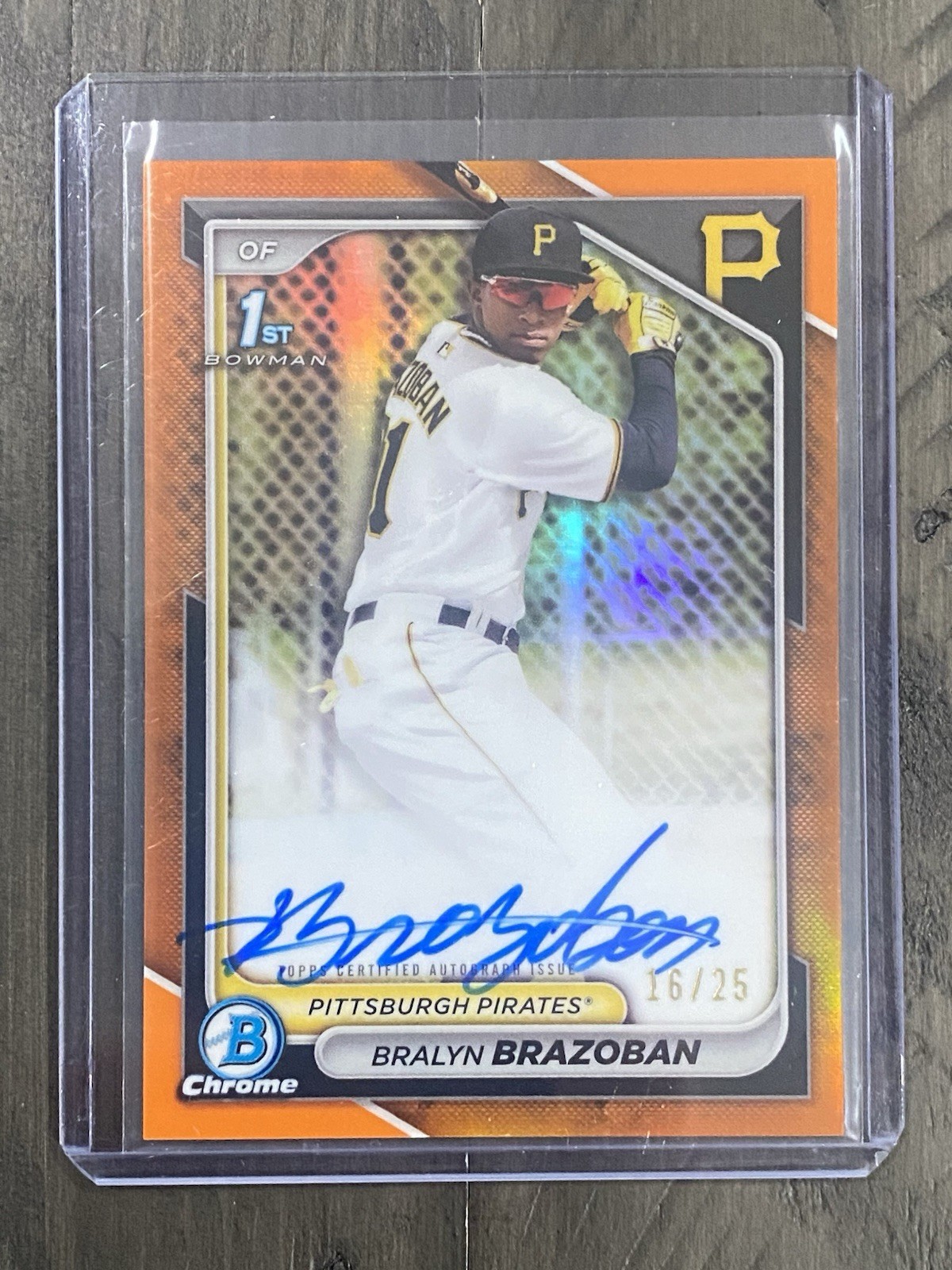 2024 Bowman Chrome Bralyn Brazoban Orange Refractor 1st Auto /25 Pirates