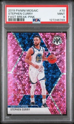 2019-20 Panini Mosaic STEPHEN CURRY #70 Fast Break Pink SP #5/20 RC PSA 9 POP 3