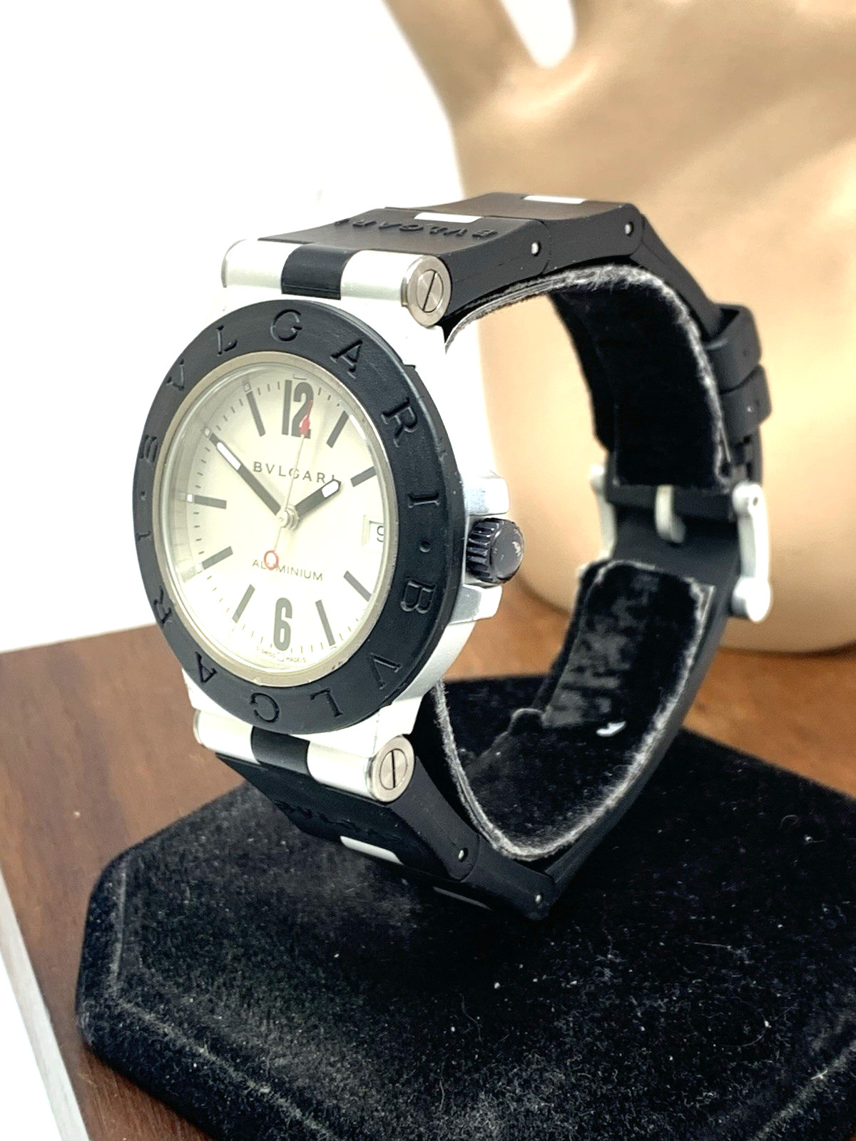 Bvlgari Men's Watch AL38A Aluminum Swiss Automatic Silver Dial Black Rubber 38mm image 2